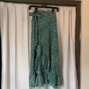 Green, high low wrap skirt.